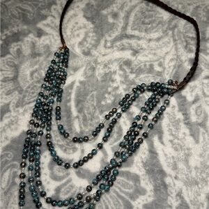 Elegant Beaded Necklace in Blue and Black